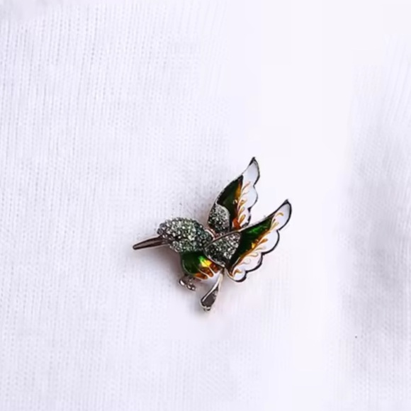 Anthropologie vintage Gold green Hummingbird Brooch - Picture 6 of 7